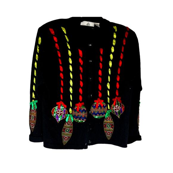 Vintage Design Options Christmas Cardigan Sweater Size Medium - Picture 1 of 11